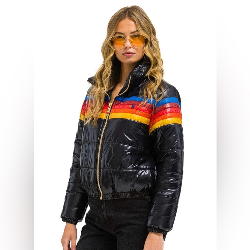 NWT - Aviator Nation - 5 Stripe Apres Jacket - Glossy Black - Picture 3 of 5